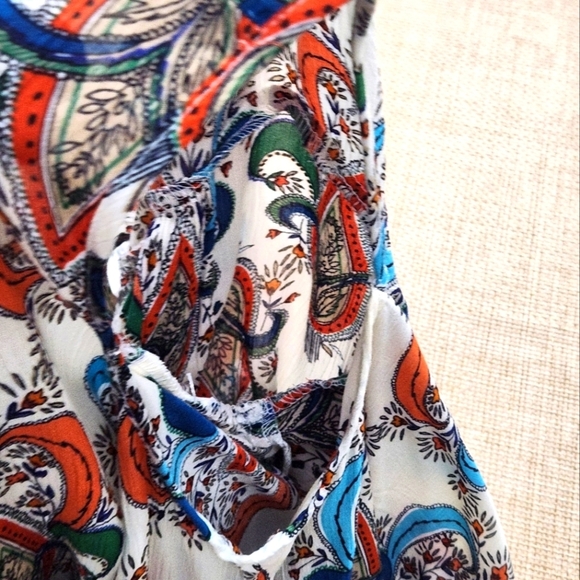 Umgee Boho Colorful Paisley‎ Peasant Babydoll Mini Dress Large Open Shoulder S - Picture 6 of 7